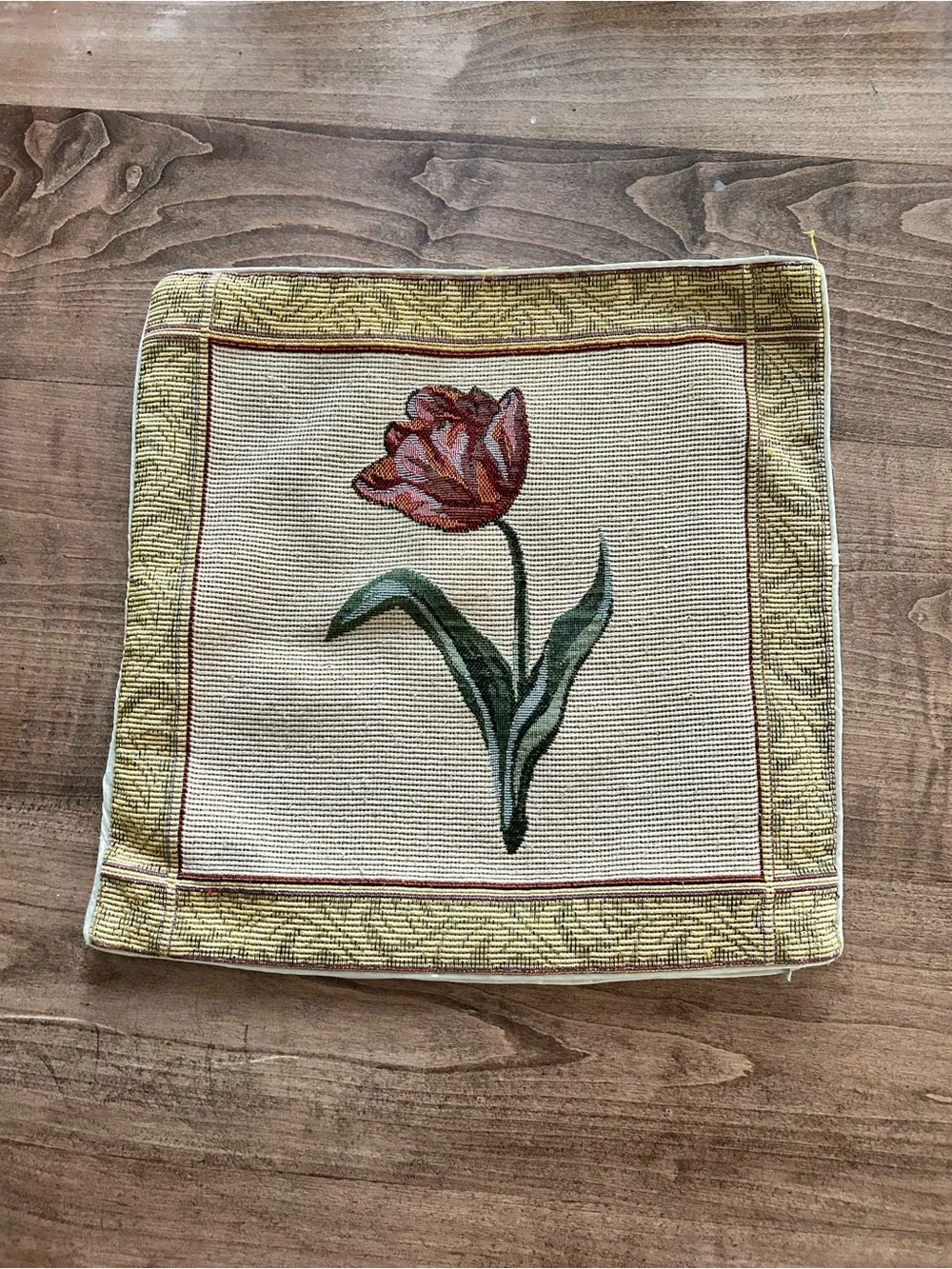 Vintage Floral Tapestry Pillow Cases - Red & Green Flowers on Cream
